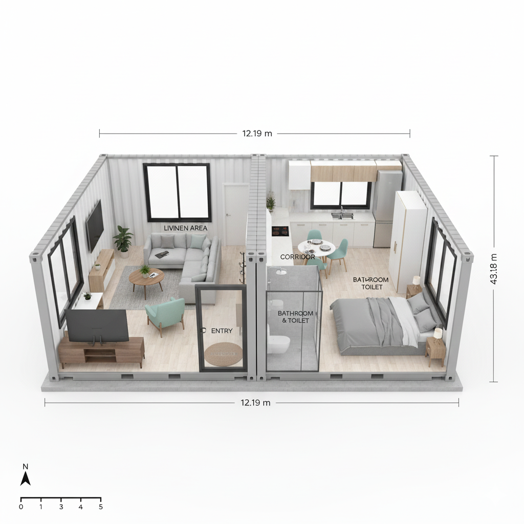 Prefabricated Container House Model 10 (2 Combined Containers)