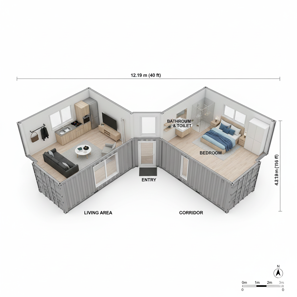 Prefabricated Container House Model 18 (2 Combined Containers)