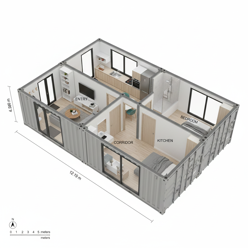 Prefabricated Container House Model 8 (2 Combined Containers)