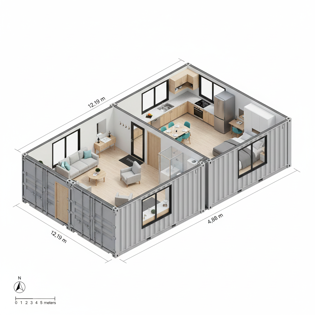 Prefabricated Container House Model 9 (2 Combined Containers)